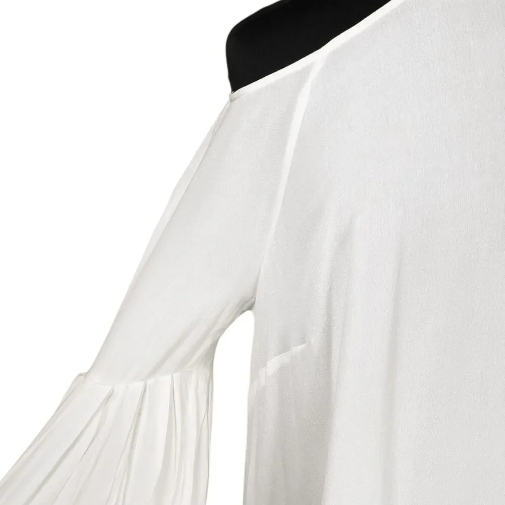 Free People Womens M Ivory Cold Shoulder Tunic Dress Pleated Boho Flowy Mini